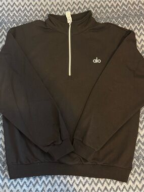 ALO Yoga Men’s Black Quarter-Zip Pullover with White Logo
